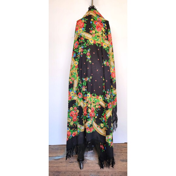 Vintage HUGE Wool Floral Shawl Stole Wrap - Oversized Big XL - Soft -Gothic Boho - Picture 4 of 6